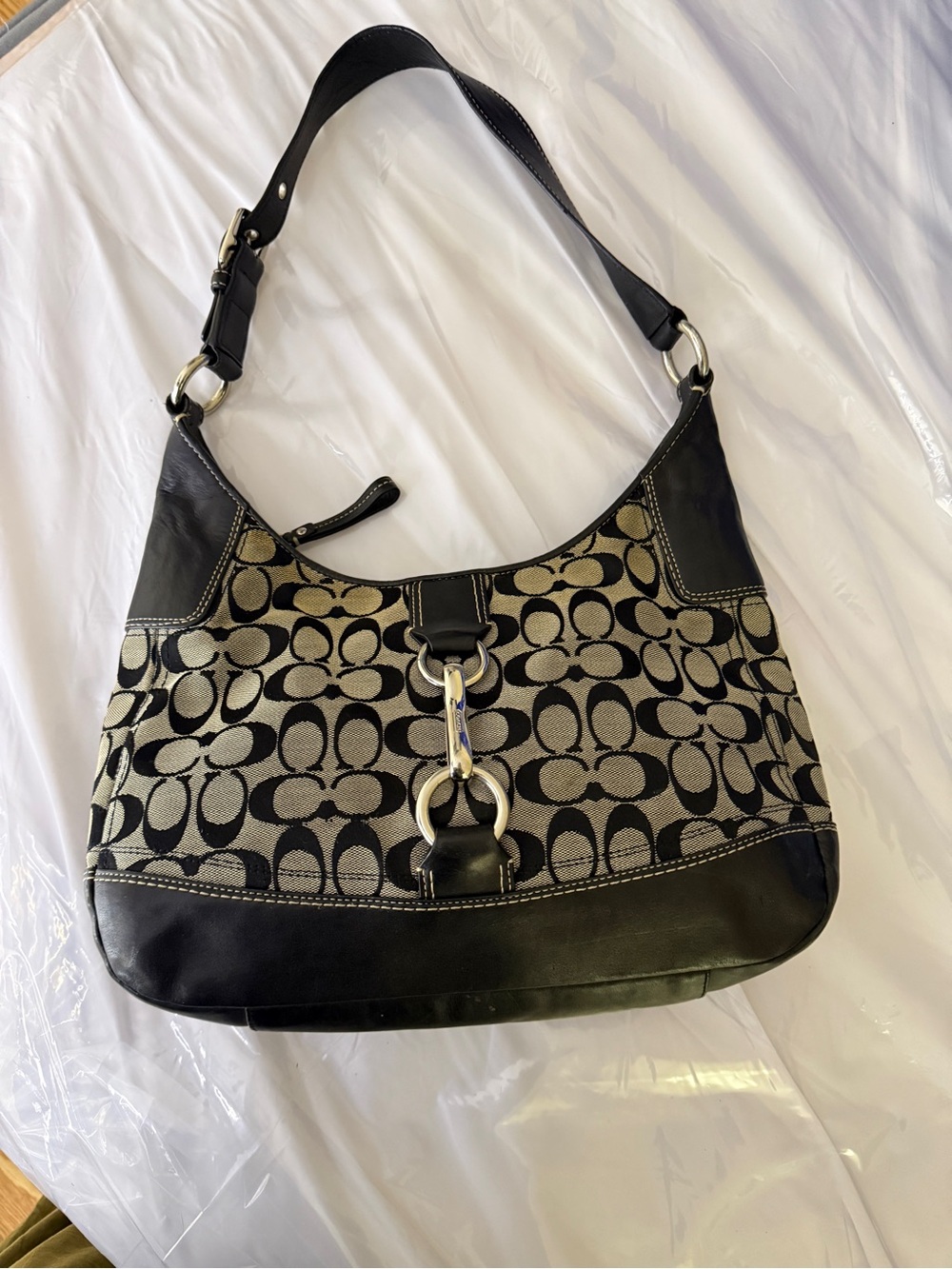 Coach Vintage y2k Black and Ivory Signature-Print Shoulder Bag
